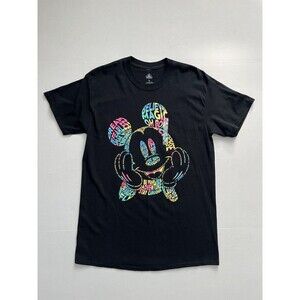 Disney Mickey Mouse Colorful Positive Words Black T-Shirt Adult Size M